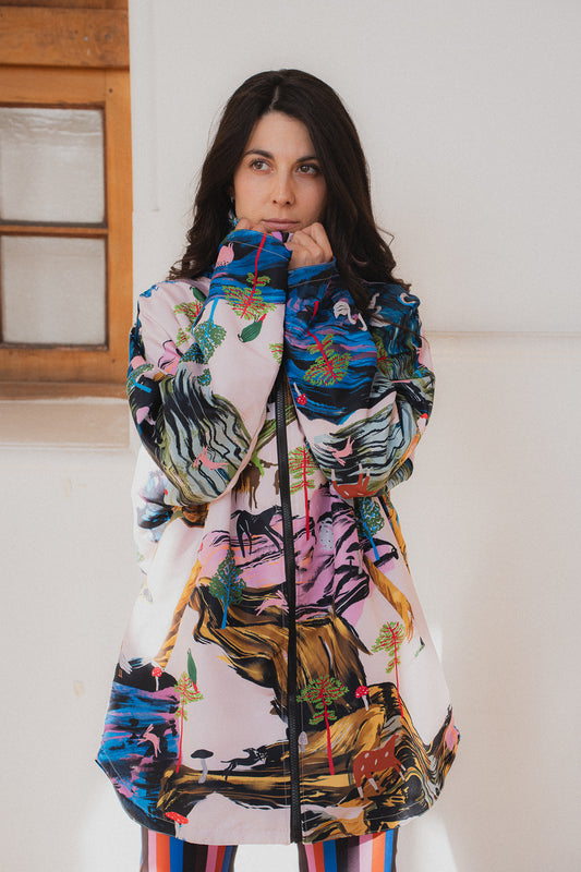 CHAQUETA IMPERMEABLE REVERSIBLE PAISAJE DÍA/RAYAS